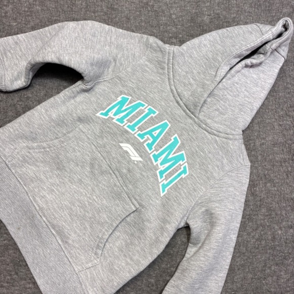 Formula 1 Miami Hoodie‎ Kids Age 4-5 Gray Teal Logo Fleece Pullover Distressed